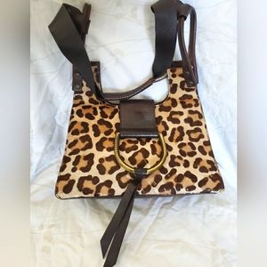 Dolce & Gabbana Authentic Vintage Cheetah Faux Fur Leather Brown Handbag Purse